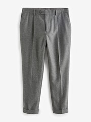 Grey Slim Nova Fides Italian Fabric Herringbone Textured Wool Blend Suit Trousers - Image 7 of 11
