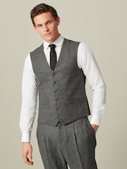 Grey Regular Fit Nova Fides Italian Fabric Herringbone Textured Wool Content Suit Waistcoat - Image 1 of 10