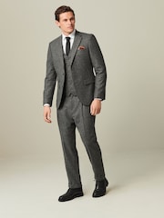 Grey Regular Fit Nova Fides Italian Fabric Herringbone Textured Wool Content Suit Waistcoat - Image 3 of 10
