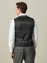 Grey Regular Fit Nova Fides Italian Fabric Herringbone Textured Wool Content Suit Waistcoat - Image 5 of 10