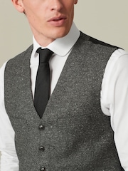 Grey Regular Fit Nova Fides Italian Fabric Herringbone Textured Wool Content Suit Waistcoat - Image 6 of 10