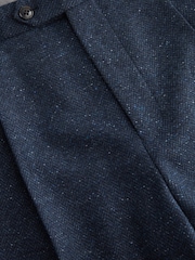 Navy Blue Slim Nova Fides Italian Fabric Herringbone Textured Wool Blend Suit Trousers - Image 10 of 13