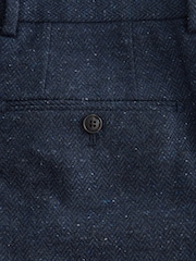 Navy Blue Slim Nova Fides Italian Fabric Herringbone Textured Wool Blend Suit Trousers - Image 11 of 13