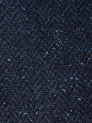 Navy Blue Slim Nova Fides Italian Fabric Herringbone Textured Wool Blend Suit Trousers - Image 12 of 13