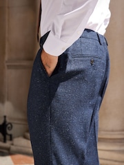 Navy Blue Slim Nova Fides Italian Fabric Herringbone Textured Wool Blend Suit Trousers - Image 7 of 13