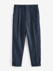 Navy Blue Slim Nova Fides Italian Fabric Herringbone Textured Wool Blend Suit Trousers - Image 9 of 13