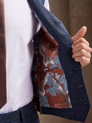 Navy Blue Regular Fit Nova Fides Italian Fabric Herringbone Textured Wool Content Suit Waistcoat - Image 5 of 10