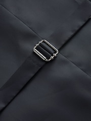 Navy Blue Regular Fit Nova Fides Italian Fabric Herringbone Textured Wool Content Suit Waistcoat - Image 7 of 10