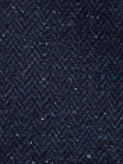 Navy Blue Regular Fit Nova Fides Italian Fabric Herringbone Textured Wool Content Suit Waistcoat - Image 9 of 10