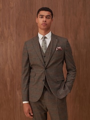 Brown Slim Check Suit: Jacket - Image 1 of 14