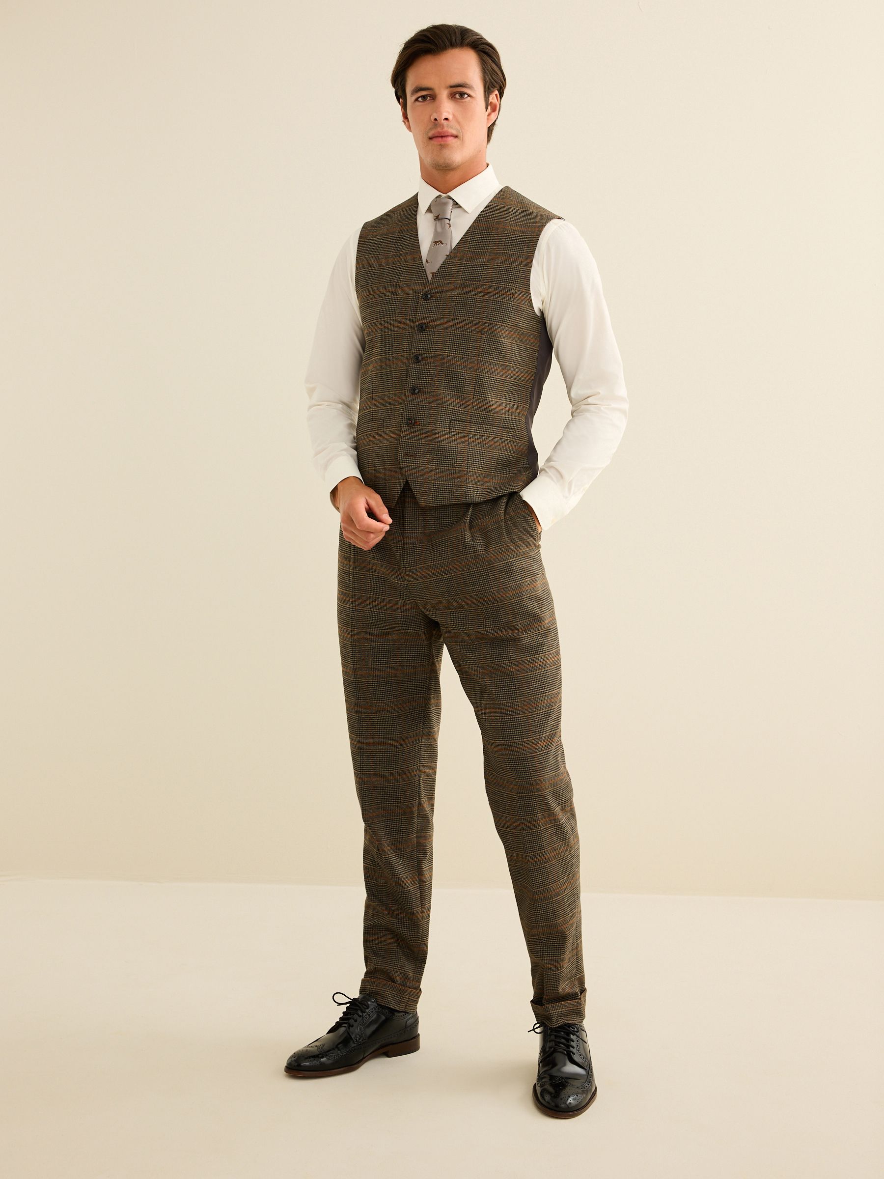 Buy Brown Slim Check Suit Waistcoat from Next Luxembourg