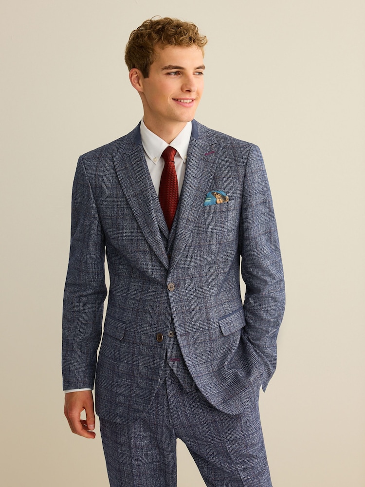 Marineblau/blau - Karierter paspelierter Anzug im Slim Fit: Sakko - Image 1 of 13