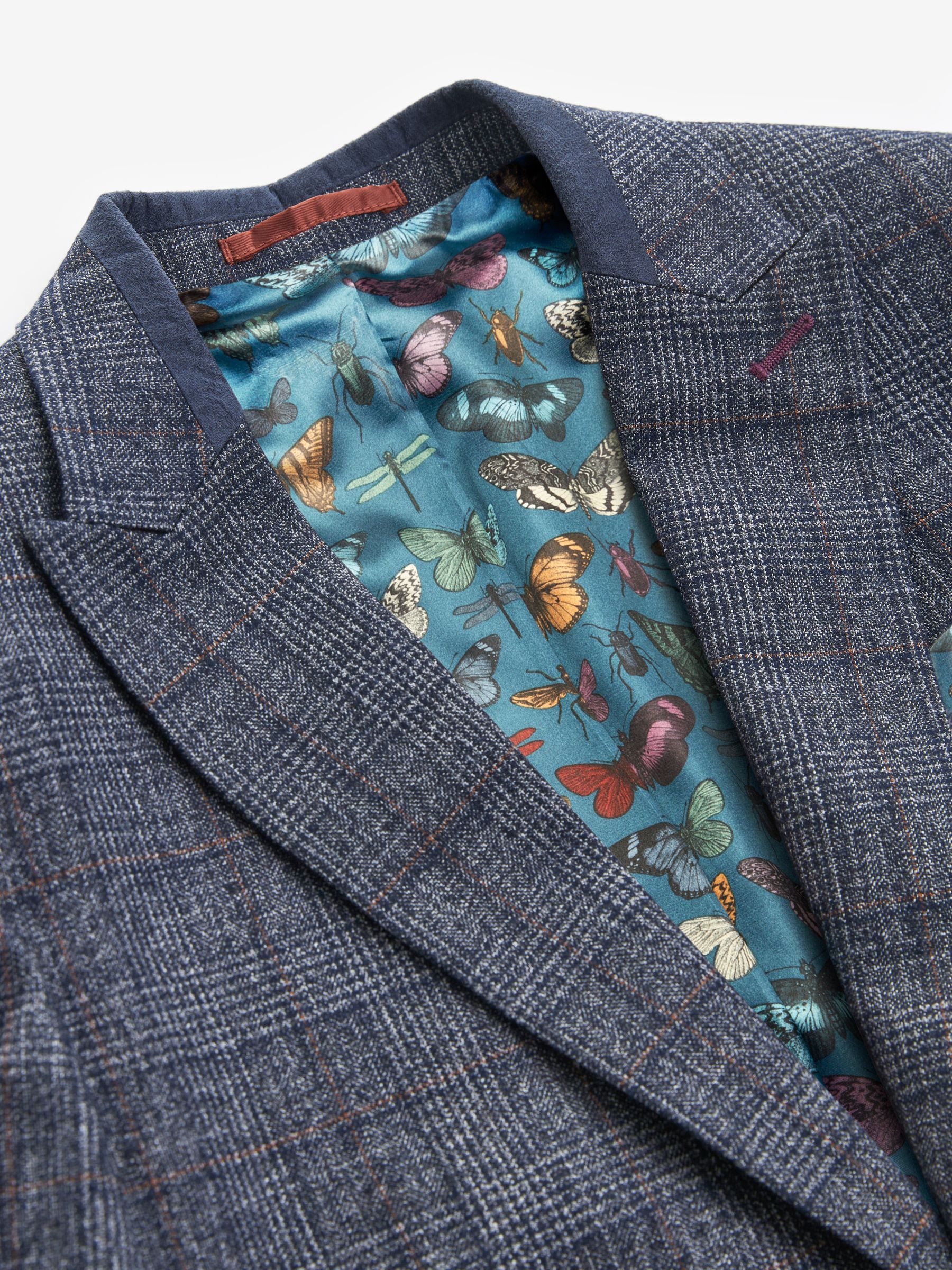 Buy Navy Blue Slim Fit Trimmed Check Suit Jacket from Next