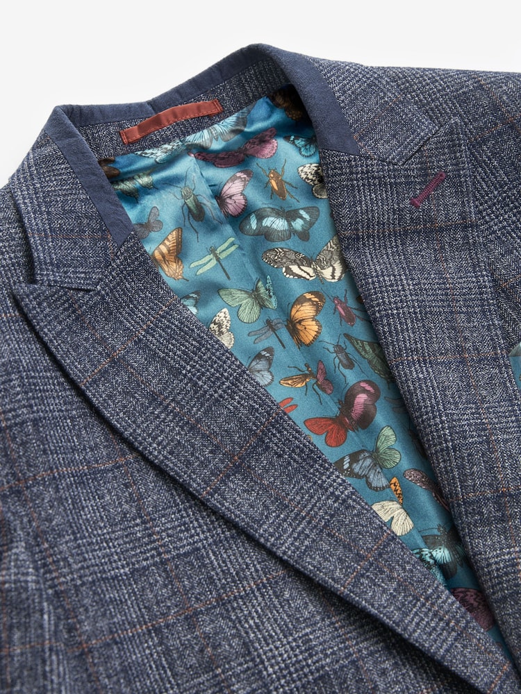 Marineblau/blau - Karierter paspelierter Anzug im Slim Fit: Sakko - Image 10 of 13
