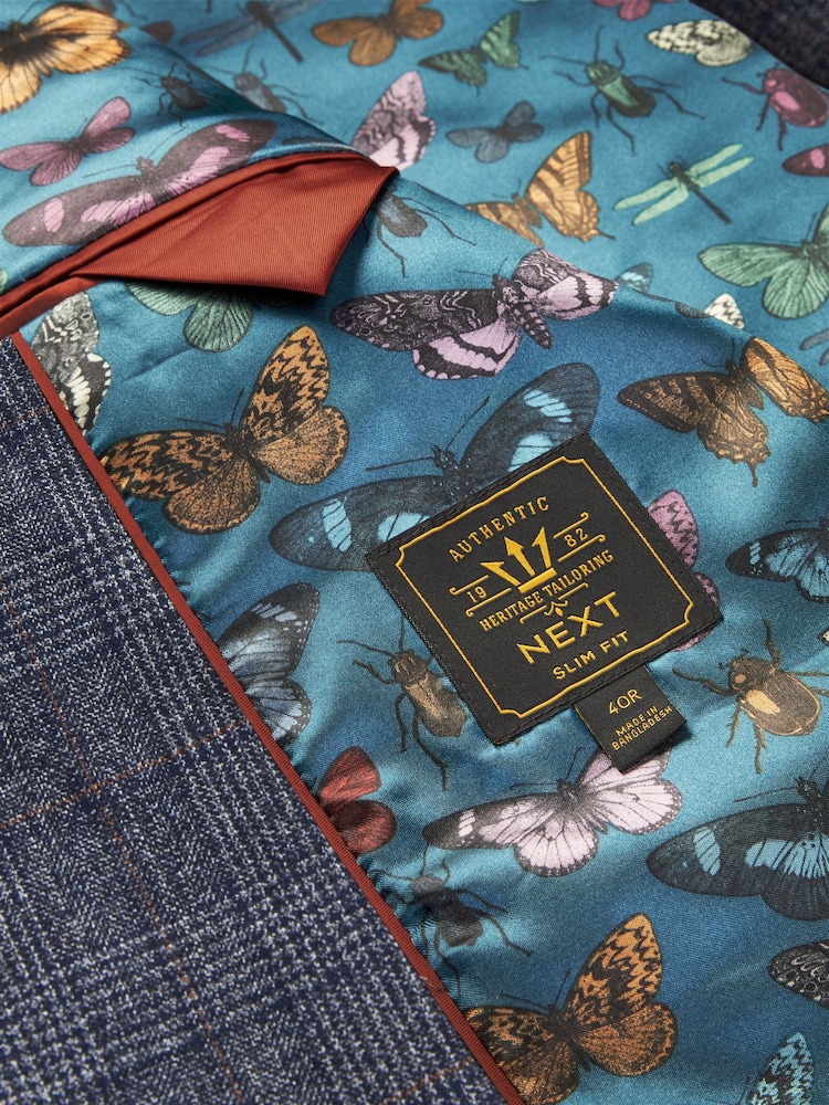 Marineblau/blau - Karierter paspelierter Anzug im Slim Fit: Sakko - Image 11 of 13