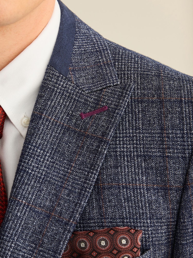 Marineblau/blau - Karierter paspelierter Anzug im Slim Fit: Sakko - Image 2 of 13