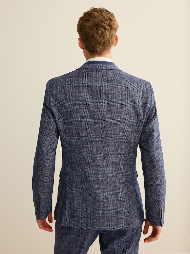Marineblau/blau - Karierter paspelierter Anzug im Slim Fit: Sakko - Image 3 of 13