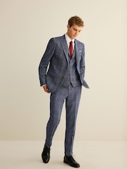 Marineblau/blau - Karierter paspelierter Anzug im Slim Fit: Sakko - Image 5 of 13