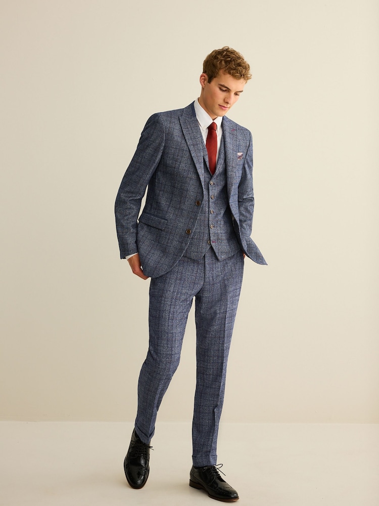 Marineblau/blau - Karierter paspelierter Anzug im Slim Fit: Sakko - Image 5 of 13