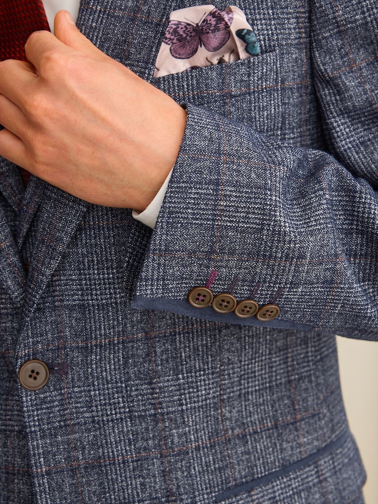 Marineblau/blau - Karierter paspelierter Anzug im Slim Fit: Sakko - Image 6 of 13