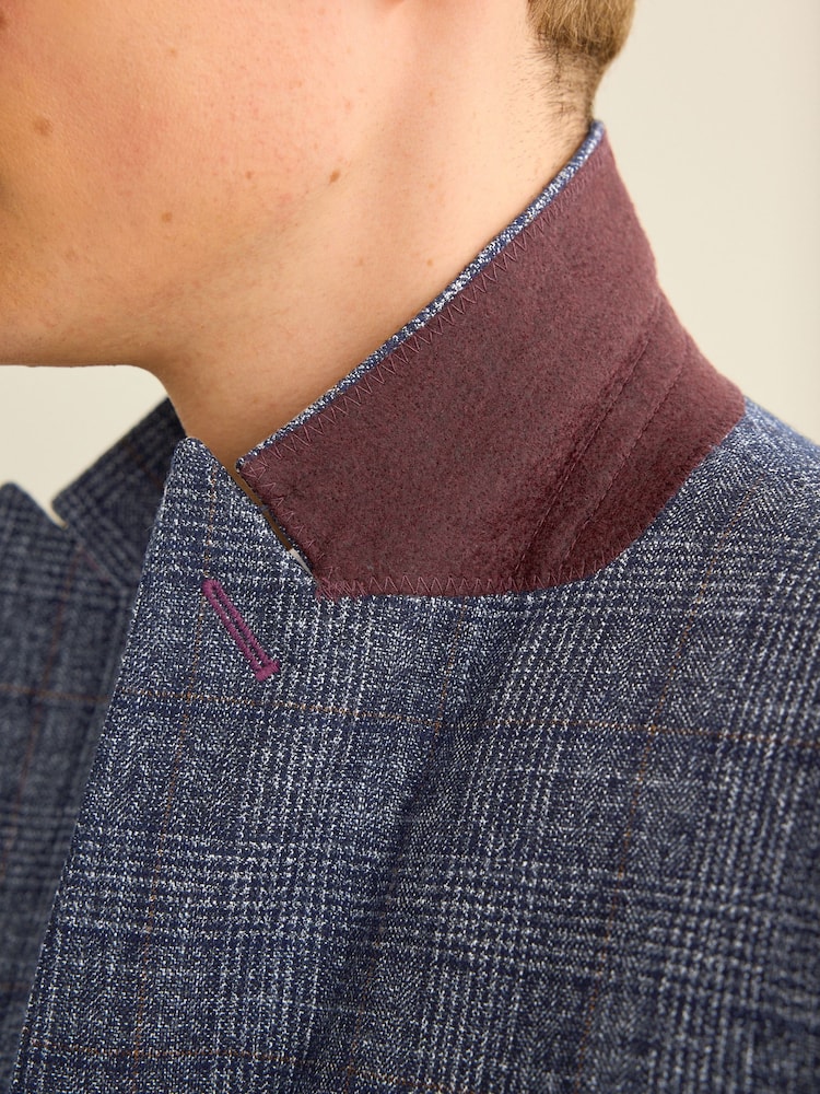 Marineblau/blau - Karierter paspelierter Anzug im Slim Fit: Sakko - Image 7 of 13