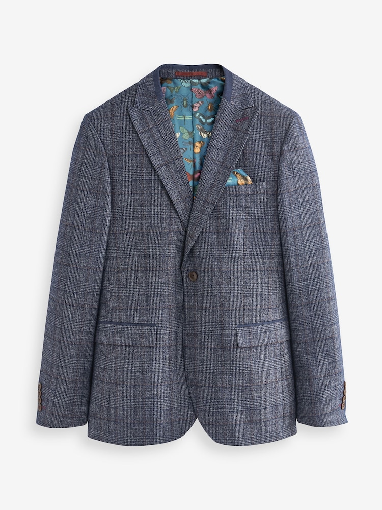 Marineblau/blau - Karierter paspelierter Anzug im Slim Fit: Sakko - Image 8 of 13