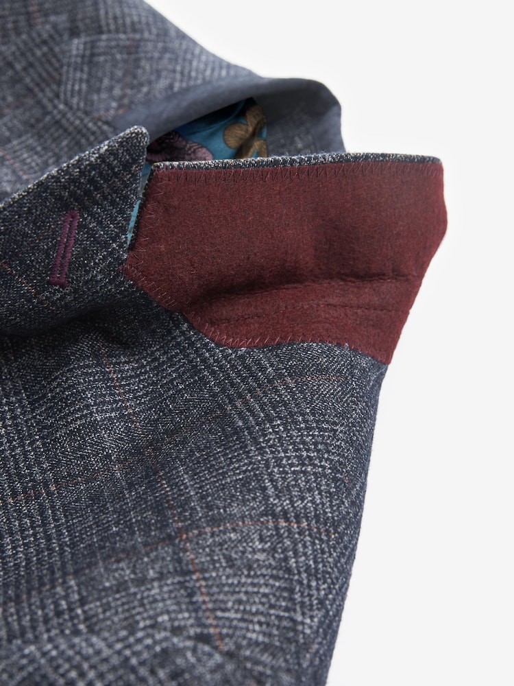 Marineblau/blau - Karierter paspelierter Anzug im Slim Fit: Sakko - Image 9 of 13