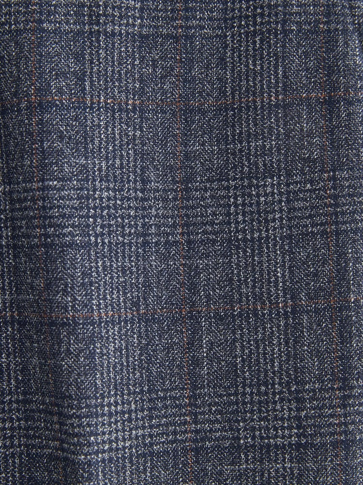 Navy Blue Slim Fit Trimmed Check Suit Trousers - Image 10 of 13