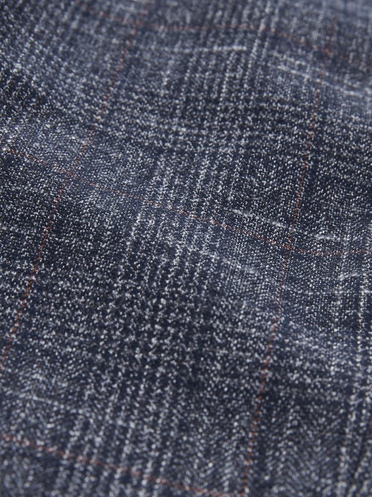 Navy Blue Slim Fit Trimmed Check Suit Trousers - Image 11 of 13