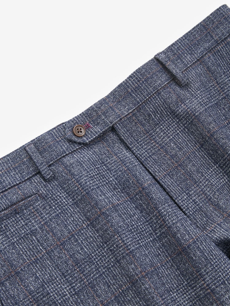 Navy Blue Slim Fit Trimmed Check Suit Trousers - Image 12 of 13