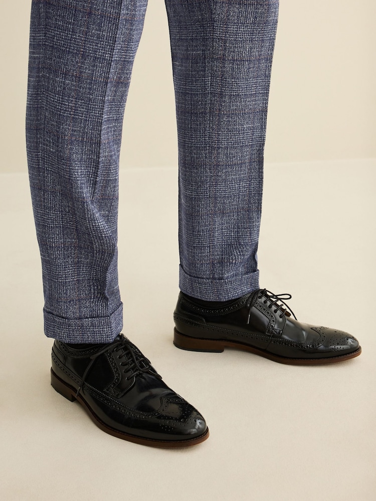 Navy Blue Slim Fit Trimmed Check Suit Trousers - Image 8 of 13