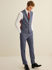 Navy Blue Slim Fit Trimmed Check Waistcoat - Image 2 of 12