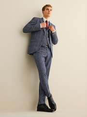 Navy Blue Slim Fit Trimmed Check Waistcoat - Image 3 of 12