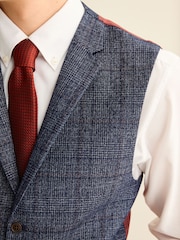 Navy Blue Slim Fit Trimmed Check Waistcoat - Image 6 of 12
