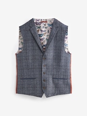 Navy Blue Slim Fit Trimmed Check Waistcoat - Image 7 of 12