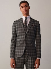 Grey Slim Fit Trimmed Check Suit Jacket - Image 1 of 12