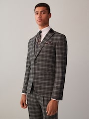 Grey Slim Fit Trimmed Check Suit Jacket - Image 2 of 12