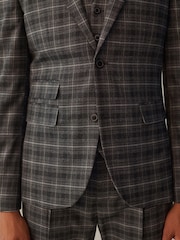 Grey Slim Fit Trimmed Check Suit Jacket - Image 6 of 12