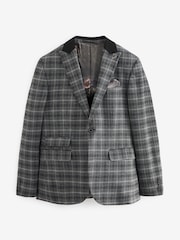 Grey Slim Fit Trimmed Check Suit Jacket - Image 7 of 12