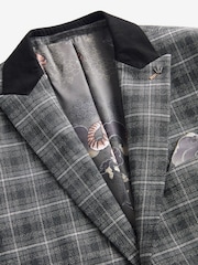 Grey Slim Fit Trimmed Check Suit Jacket - Image 8 of 12