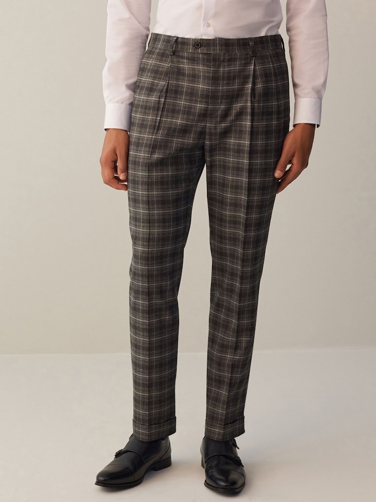 Grey Slim Fit Trimmed Check Suit: Trousers - Image 1 of 10