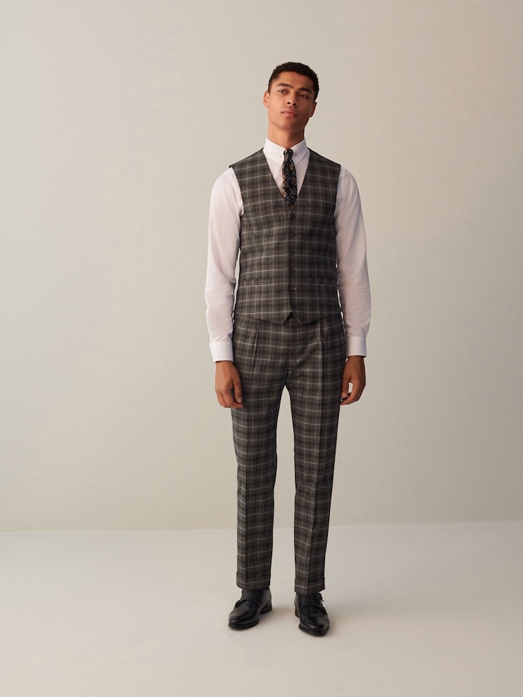Grey Slim Fit Trimmed Check Suit: Trousers - Image 2 of 10