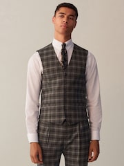 Grey Slim Fit Trimmed Check Suit: Waistcoat - Image 1 of 9