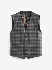 Grey Slim Fit Trimmed Check Suit: Waistcoat - Image 6 of 9