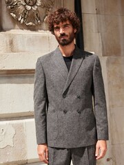 Charcoal Grey Double Breasted Textured Suit Jacket - Image 1 of 13