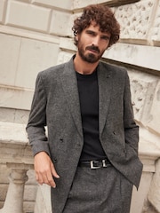 Charcoal Grey Double Breasted Textured Suit Jacket - Image 3 of 13