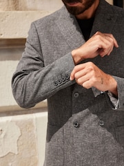 Charcoal Grey Double Breasted Textured Suit Jacket - Image 5 of 13
