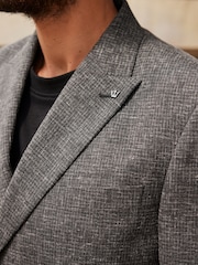 Charcoal Grey Double Breasted Textured Suit Jacket - Image 6 of 13