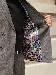 Charcoal Grey Double Breasted Textured Suit Jacket - Image 7 of 13