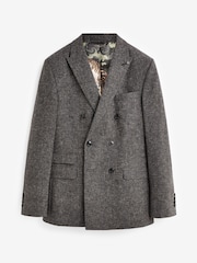 Charcoal Grey Double Breasted Textured Suit Jacket - Image 8 of 13